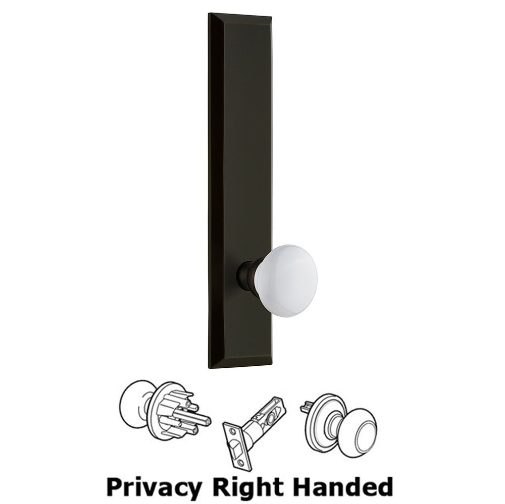 Privacy Fifth Avenue Tall Plate with Hyde Park Right Handed Knob in Timeless Bronze