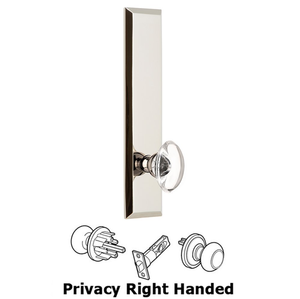 Privacy Fifth Avenue Tall Plate with Provence Right Handed Knob in Polished Nickel