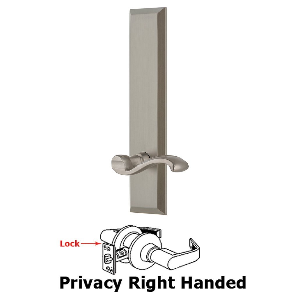 Privacy Fifth Avenue Tall Plate with Portofino Right Handed Lever in Satin Nickel