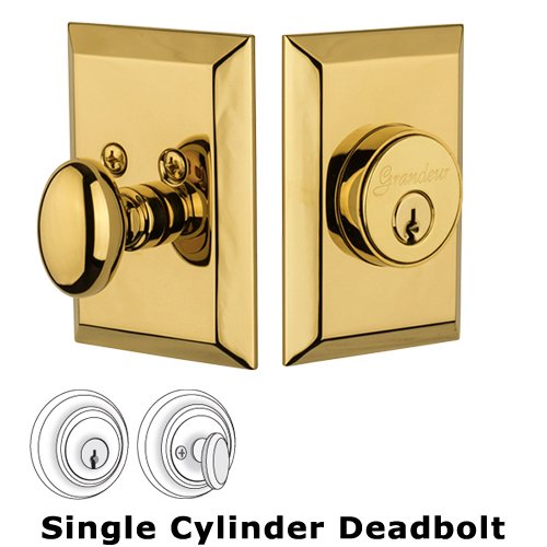 Grandeur Single Cylinder Deadbolt with Fifth Avenue Plate in Lifetime Brass