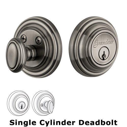 Grandeur Single Cylinder Deadbolt with Georgetown Plate in Antique Pewter