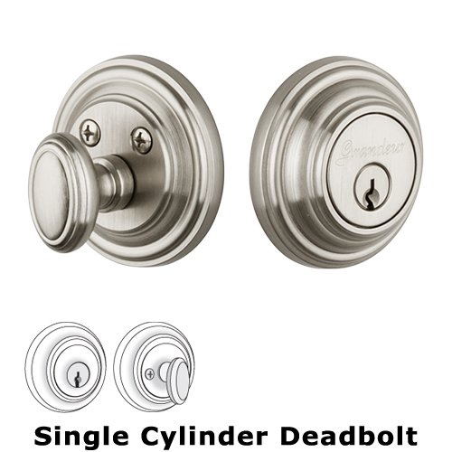Grandeur Single Cylinder Deadbolt with Georgetown Plate in Satin Nickel