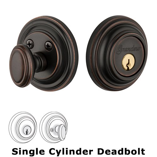 Grandeur Single Cylinder Deadbolt with Georgetown Plate in Timeless Bronze