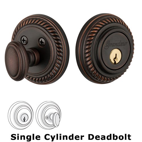 Grandeur Single Cylinder Deadbolt with Newport Plate in Timeless Bronze