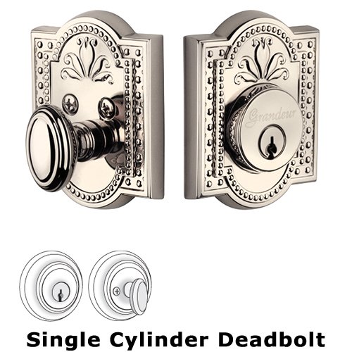 Grandeur Single Cylinder Deadbolt with Parthenon Plate in Polished Nickel