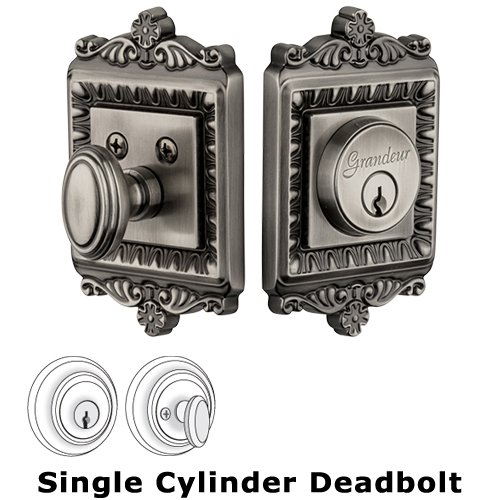 Grandeur Single Cylinder Deadbolt with Windsor Plate in Antique Pewter