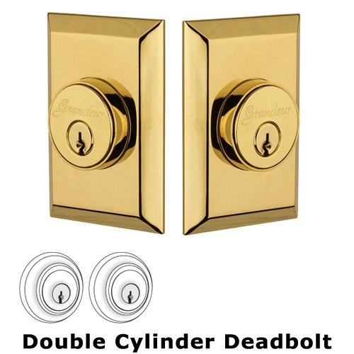 Grandeur Double Cylinder Deadbolt with Fifth Avenue Plate in Lifetime Brass