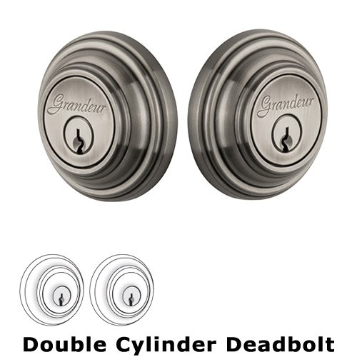 Grandeur Double Cylinder Deadbolt with Georgetown Plate in Antique Pewter