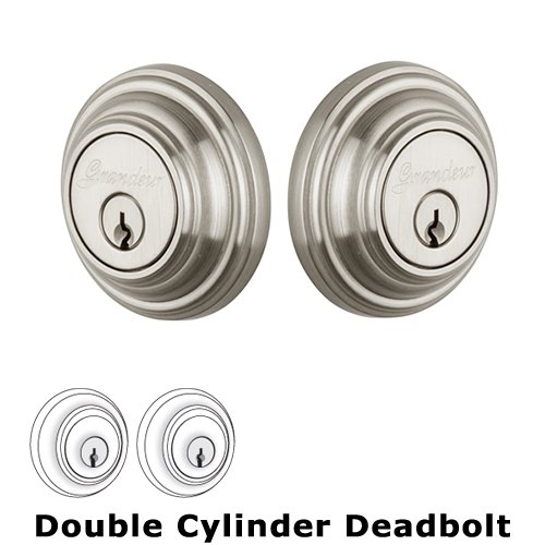 Grandeur Double Cylinder Deadbolt with Georgetown Plate in Satin Nickel