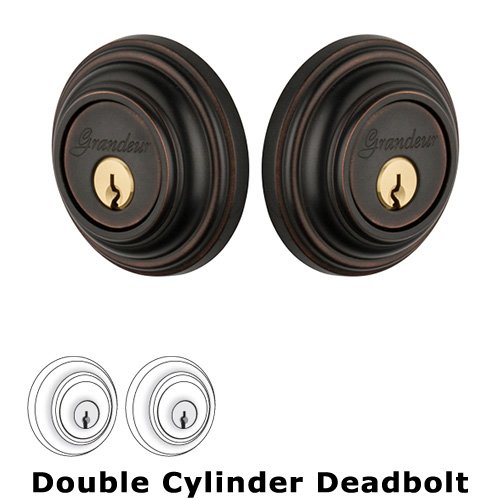 Grandeur Double Cylinder Deadbolt with Georgetown Plate in Timeless Bronze