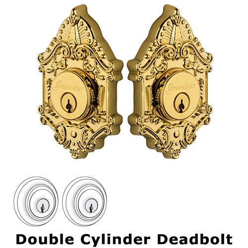 Grandeur Double Cylinder Deadbolt with Grande Victorian Plate in Lifetime Brass
