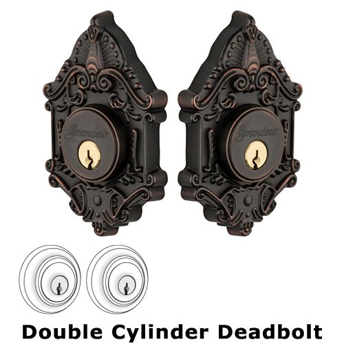 Grandeur Double Cylinder Deadbolt with Grande Victorian Plate in Timeless Bronze