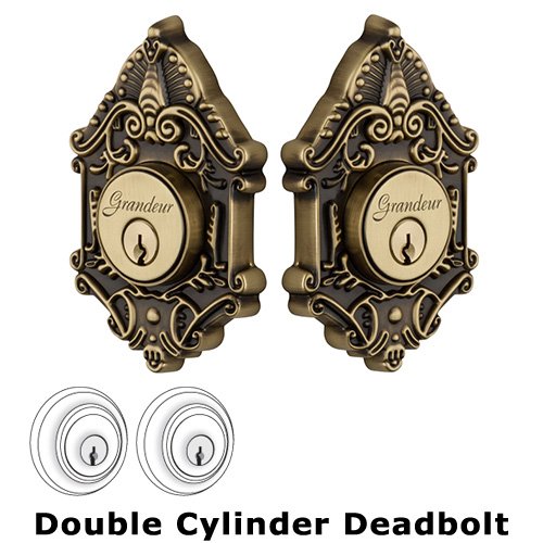 Grandeur Double Cylinder Deadbolt with Grande Victorian Plate in Vintage Brass