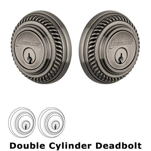 Grandeur Double Cylinder Deadbolt with Newport Plate in Antique Pewter