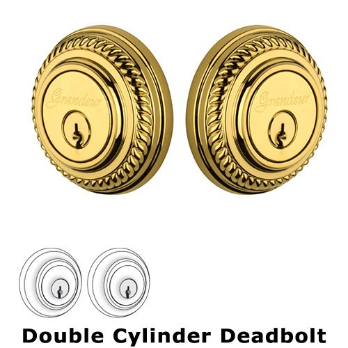Grandeur Double Cylinder Deadbolt with Newport Plate in Lifetime Brass