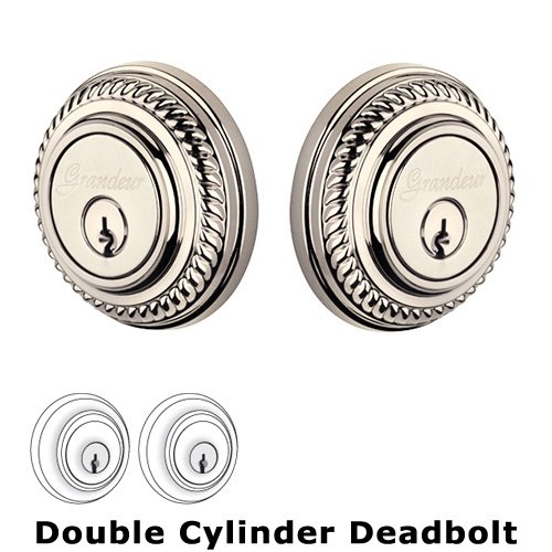 Grandeur Double Cylinder Deadbolt with Newport Plate in Polished Nickel