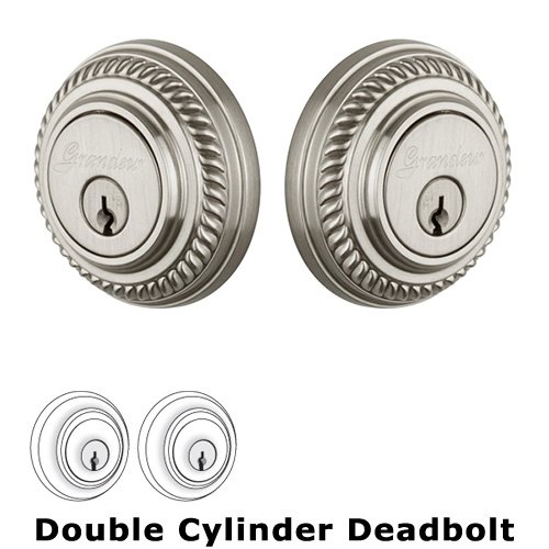 Grandeur Double Cylinder Deadbolt with Newport Plate in Satin Nickel