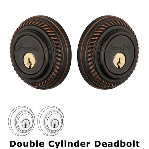 Grandeur Double Cylinder Deadbolt with Newport Plate in Timeless Bronze