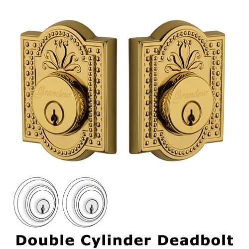 Grandeur Double Cylinder Deadbolt with Parthenon Plate in Lifetime Brass