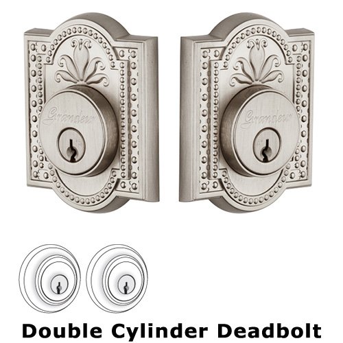 Grandeur Double Cylinder Deadbolt with Parthenon Plate in Satin Nickel