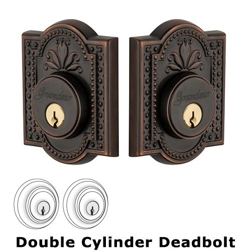 Grandeur Double Cylinder Deadbolt with Parthenon Plate in Timeless Bronze