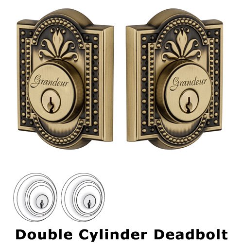 Grandeur Double Cylinder Deadbolt with Parthenon Plate in Vintage Brass