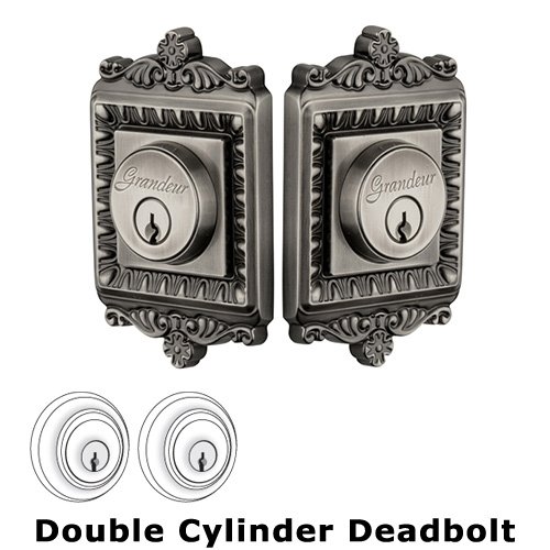 Grandeur Double Cylinder Deadbolt with Windsor Plate in Antique Pewter