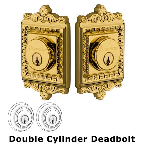 Grandeur Double Cylinder Deadbolt with Windsor Plate in Lifetime Brass