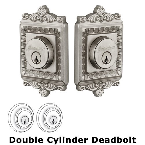 Grandeur Double Cylinder Deadbolt with Windsor Plate in Satin Nickel