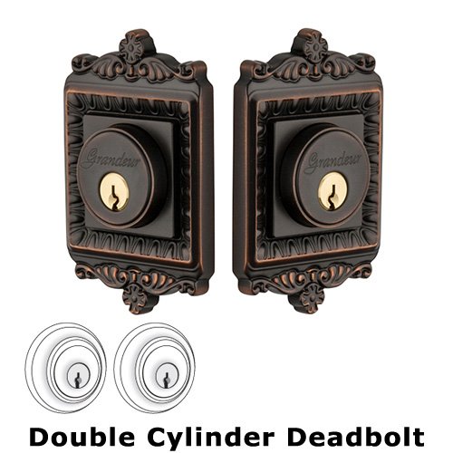 Grandeur Double Cylinder Deadbolt with Windsor Plate in Timeless Bronze
