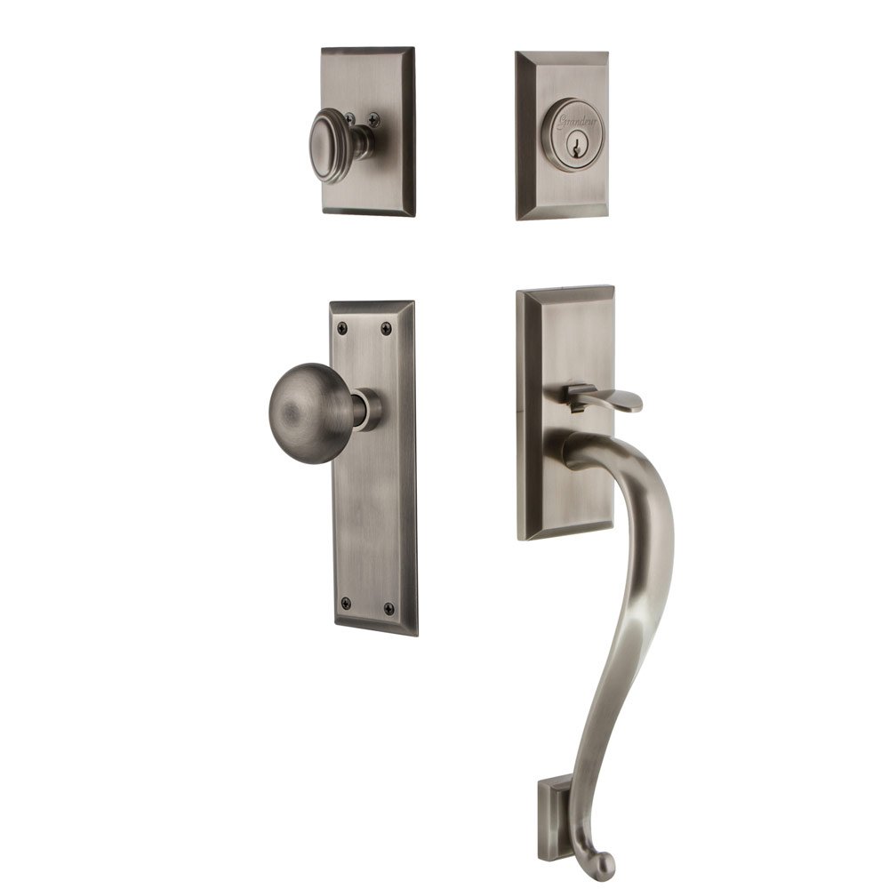 Fifth Avenue Plate S Grip Entry Set Fifth Avenue Knob in Antique Pewter