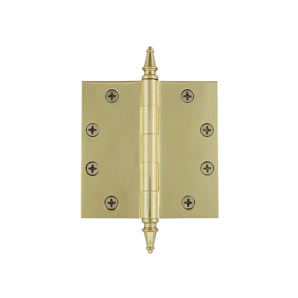 4 1/2" Steeple Tip Heavy Duty Hinge with Square Corners in Polished Brass