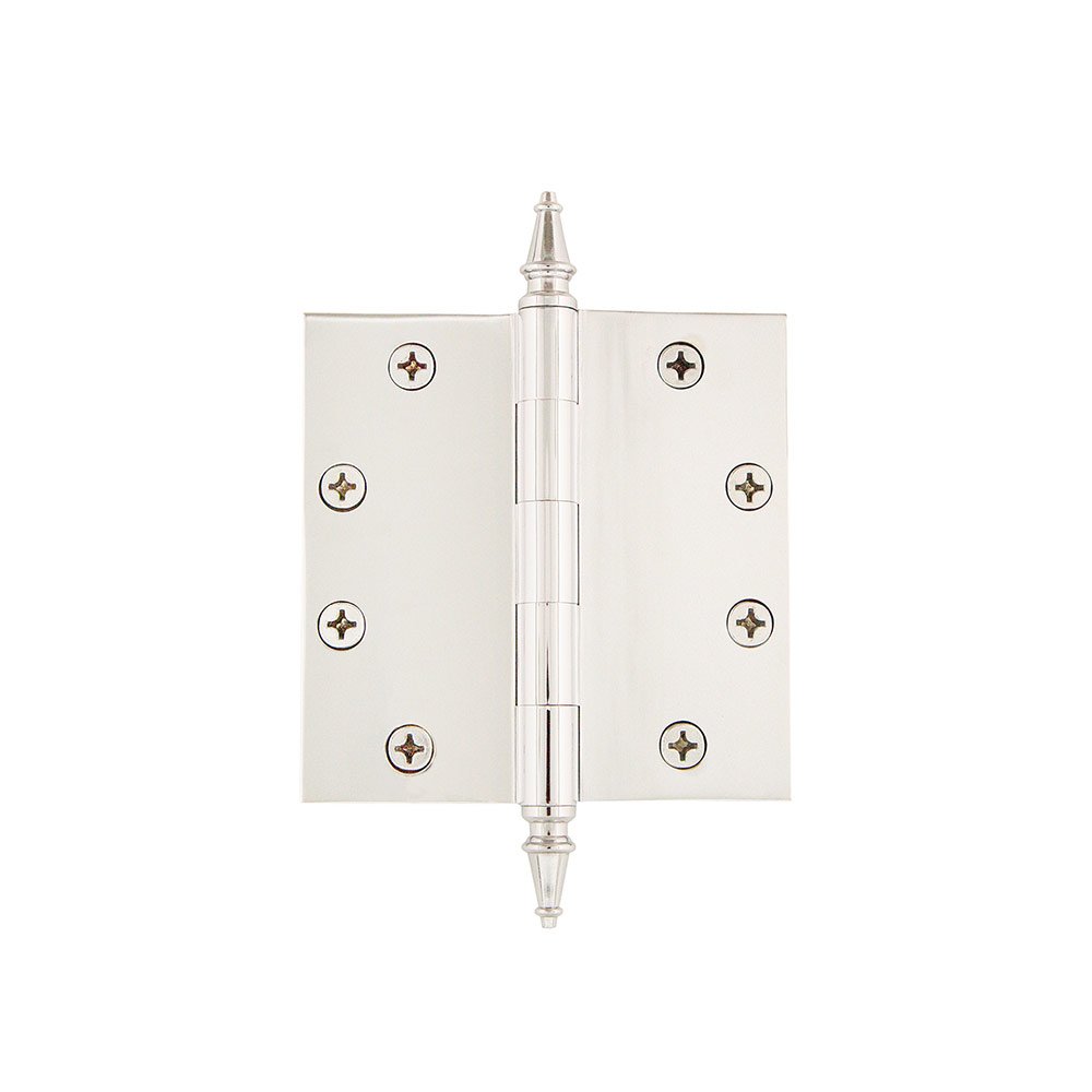 4 1/2" Steeple Tip Heavy Duty Hinge with Square Corners in Polished Nickel