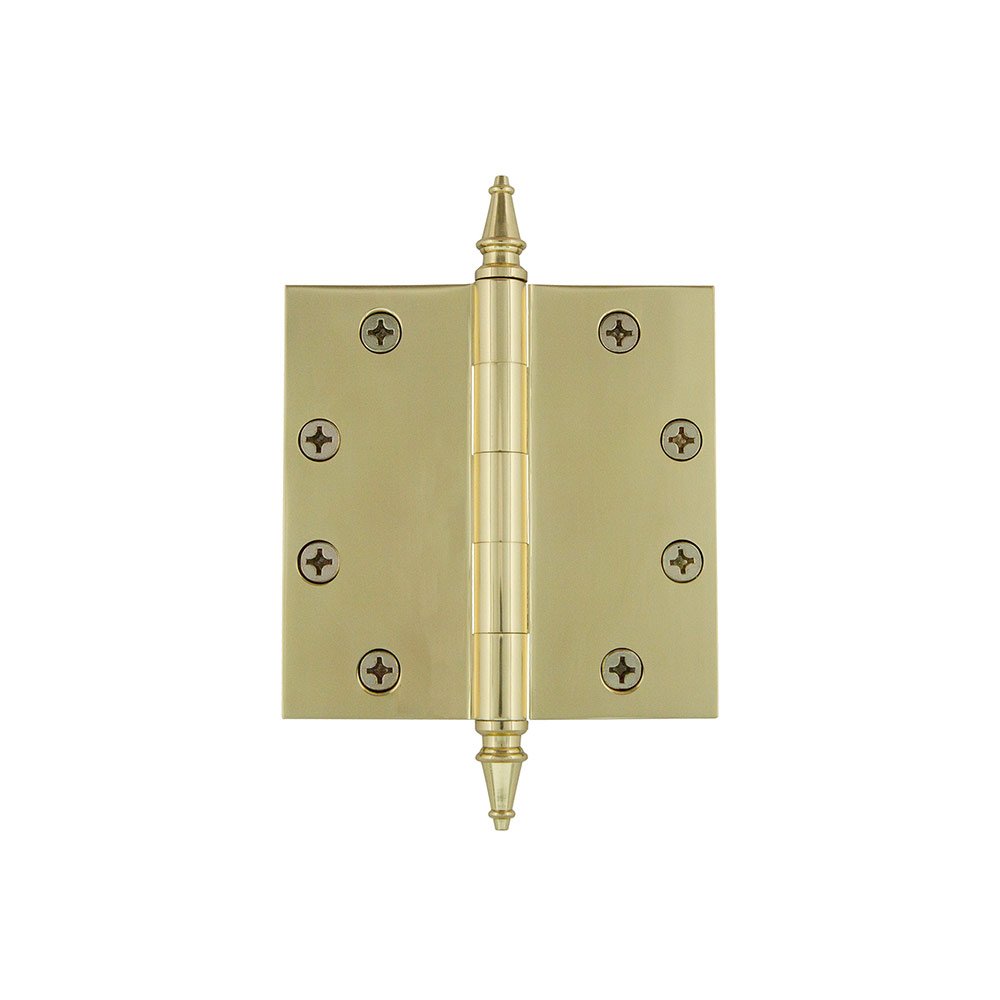 4 1/2" Steeple Tip Heavy Duty Hinge with Square Corners in Unlacquered Brass