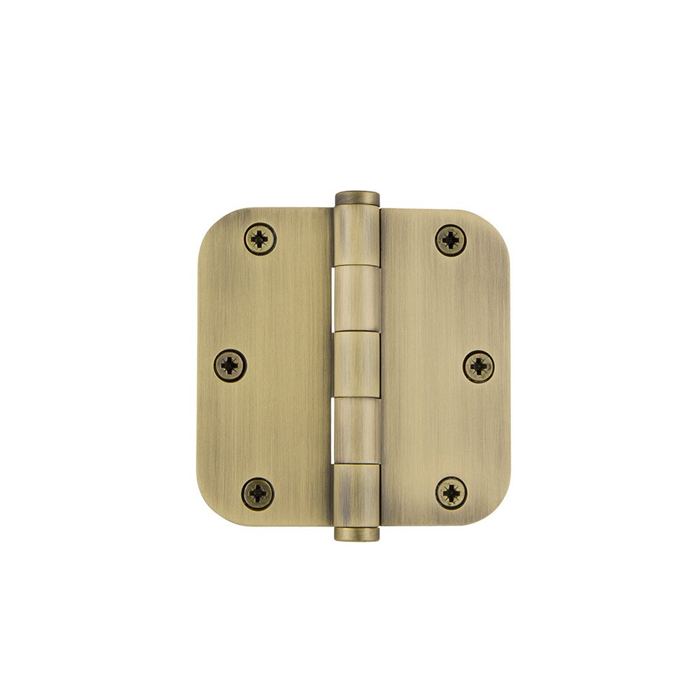 3 1/2" Button Tip Residential Hinge with 5/8" Radius Corners in Vintage Brass