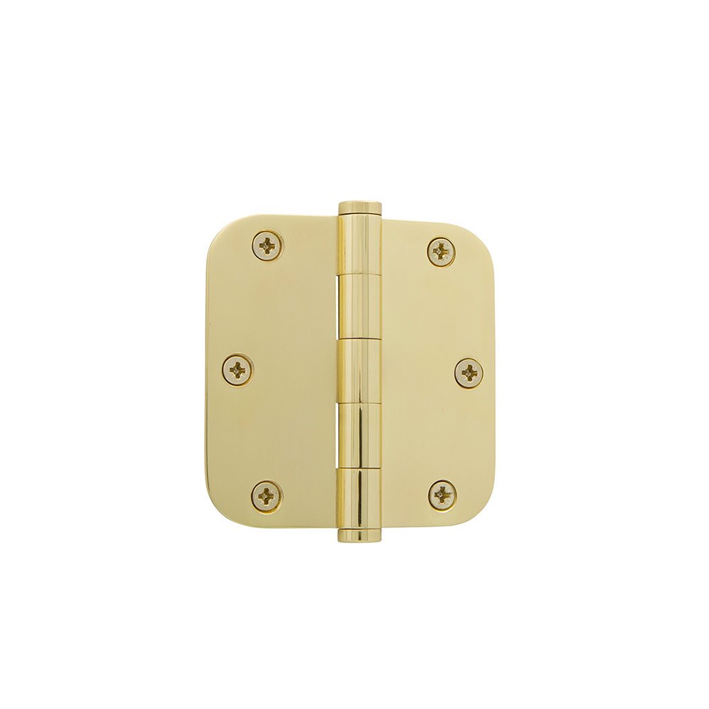 3 1/2" Button Tip Residential Hinge with 5/8" Radius Corners in Polished Brass