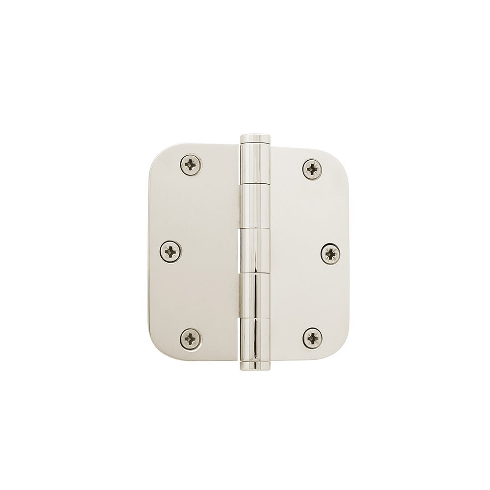 3 1/2" Button Tip Residential Hinge with 5/8" Radius Corners in Polished Nickel