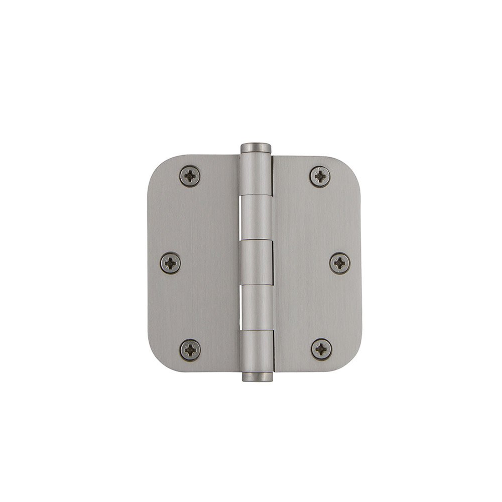 3 1/2" Button Tip Residential Hinge with 5/8" Radius Corners in Satin Nickel