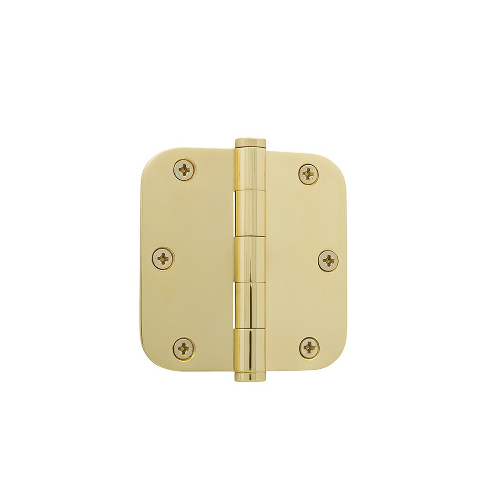3 1/2" Button Tip Residential Hinge with 5/8" Radius Corners in Unlacquered Brass