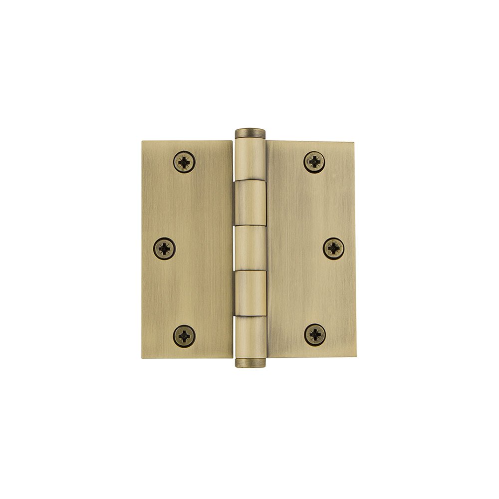 3 1/2" Button Tip Residential Hinge with Square Corners in Vintage Brass