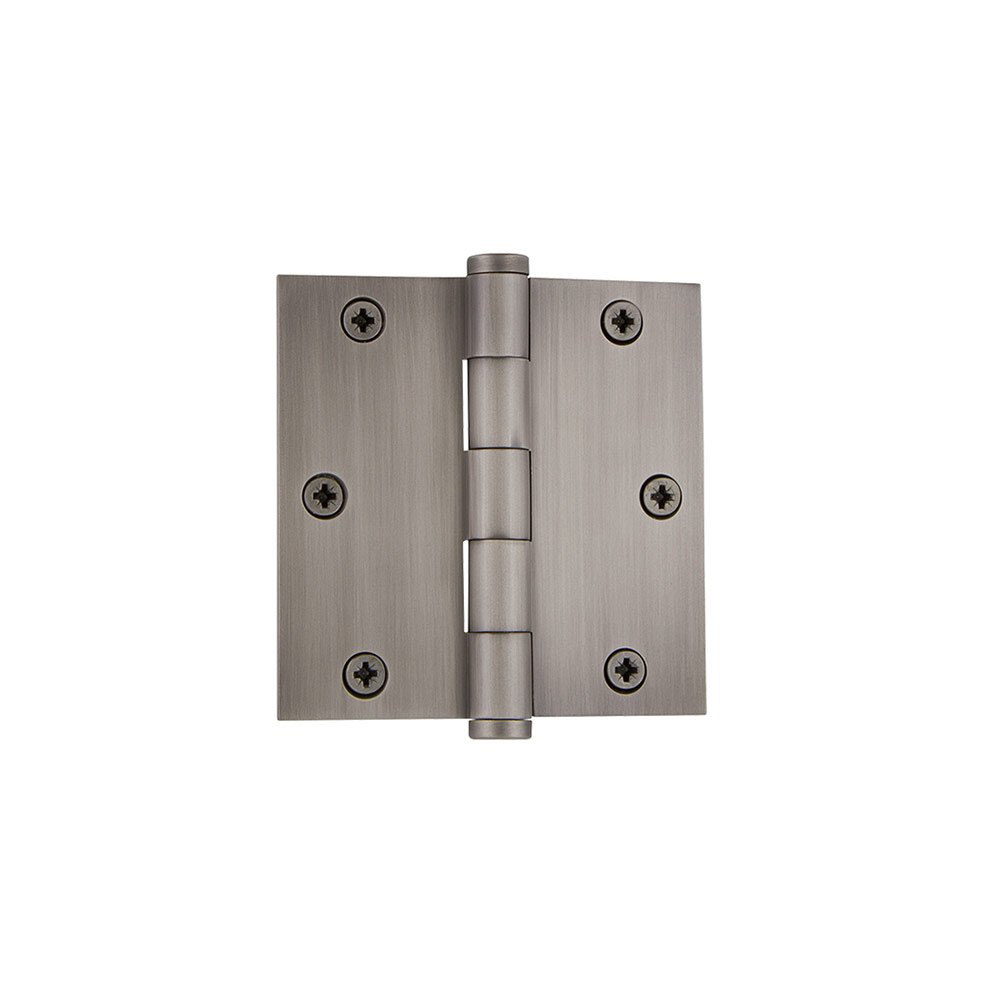 3 1/2" Button Tip Residential Hinge with Square Corners in Antique Pewter