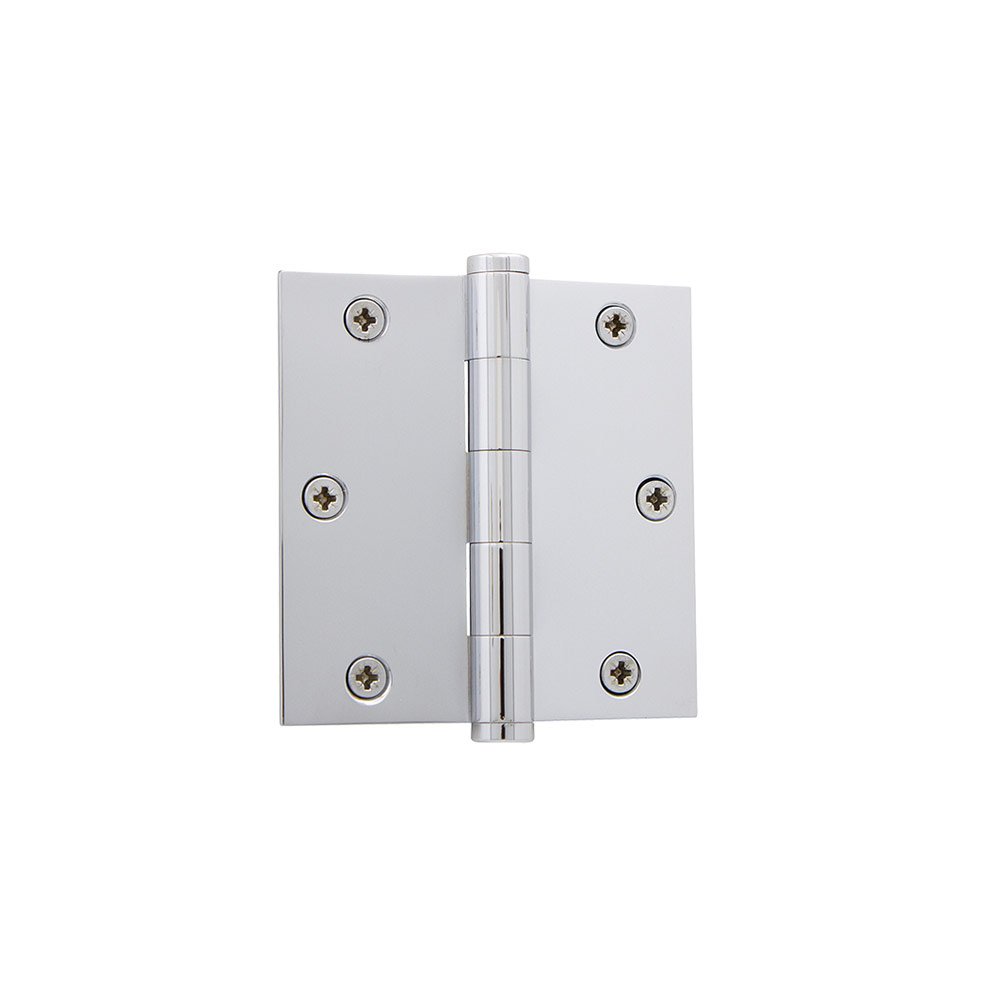 3 1/2" Button Tip Residential Hinge with Square Corners in Bright Chrome
