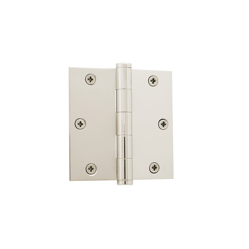 3 1/2" Button Tip Residential Hinge with Square Corners in Polished Nickel