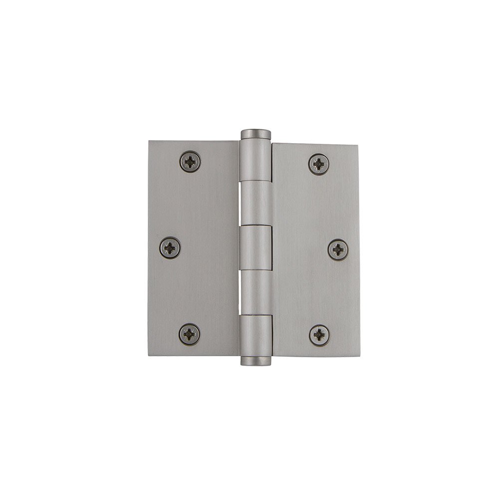 3 1/2" Button Tip Residential Hinge with Square Corners in Satin Nickel
