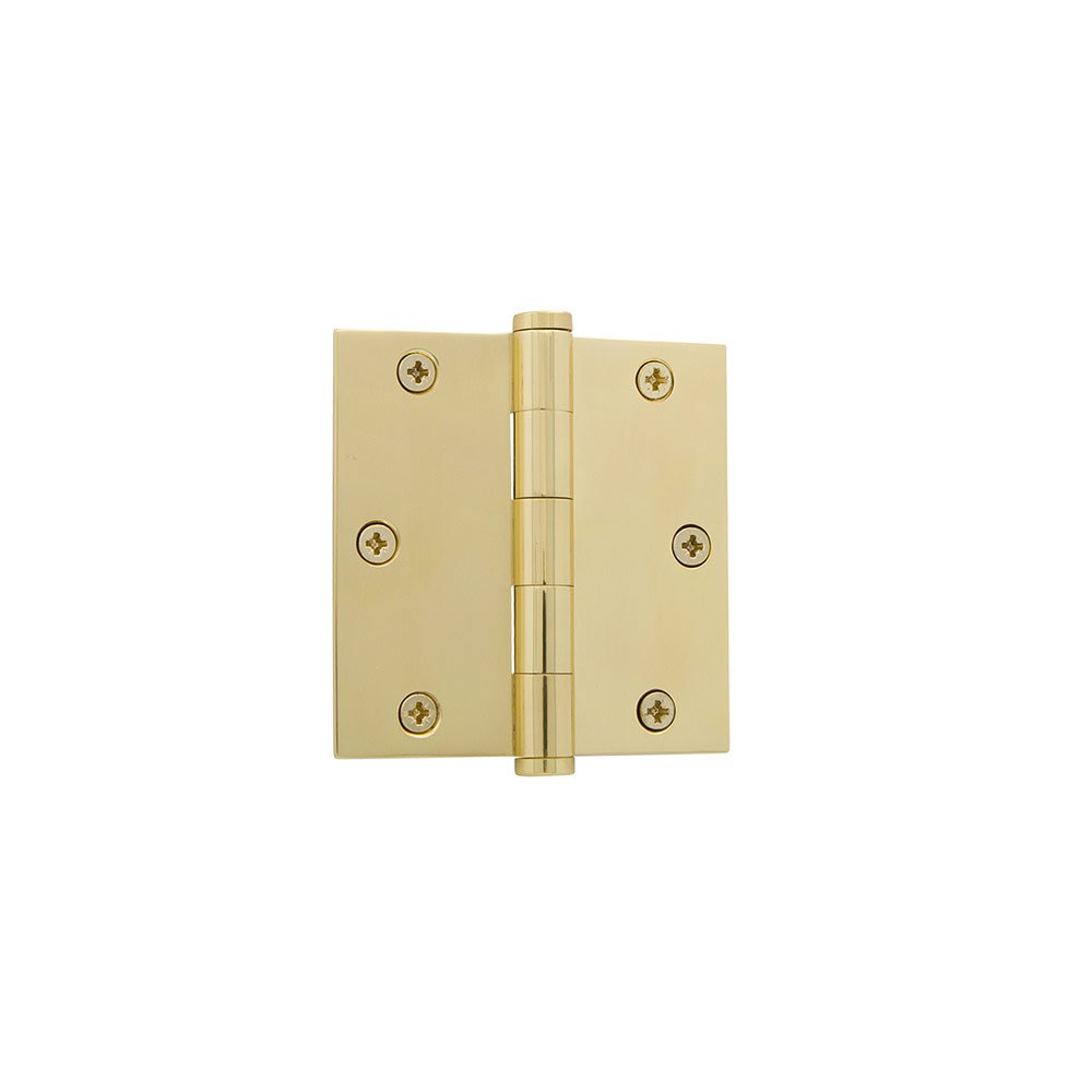 3 1/2" Button Tip Residential Hinge with Square Corners in Unlacquered Brass