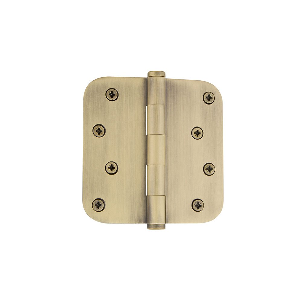 4" Button Tip Residential Hinge with 5/8" Radius Corners in Vintage Brass
