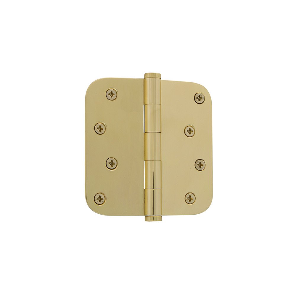 4" Button Tip Residential Hinge with 5/8" Radius Corners in Polished Brass