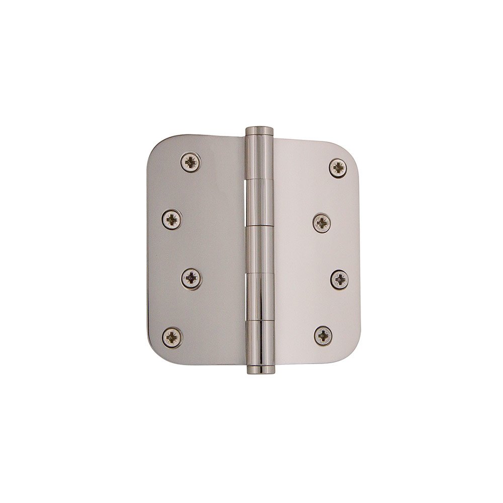 4" Button Tip Residential Hinge with 5/8" Radius Corners in Polished Nickel