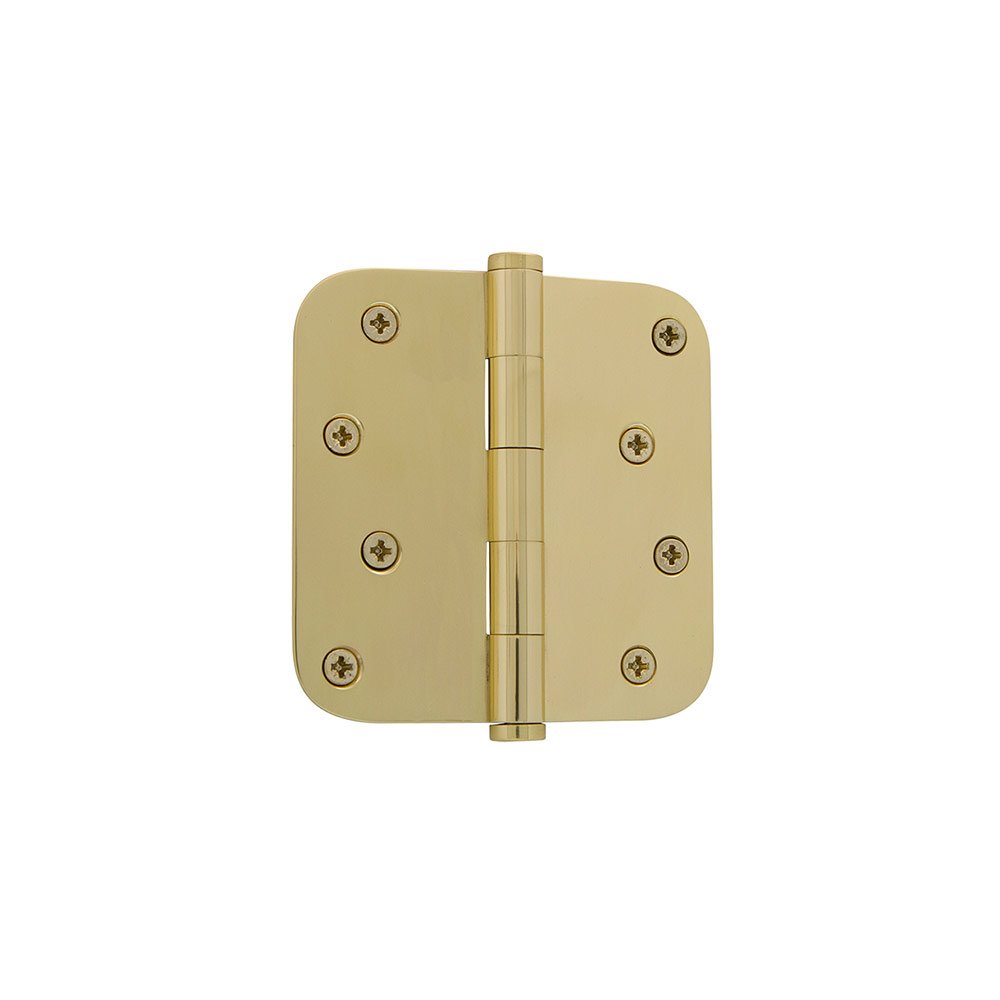 4" Button Tip Residential Hinge with 5/8" Radius Corners in Unlacquered Brass