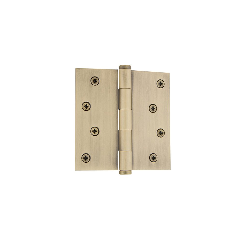 4" Button Tip Residential Hinge with Square Corners in Vintage Brass
